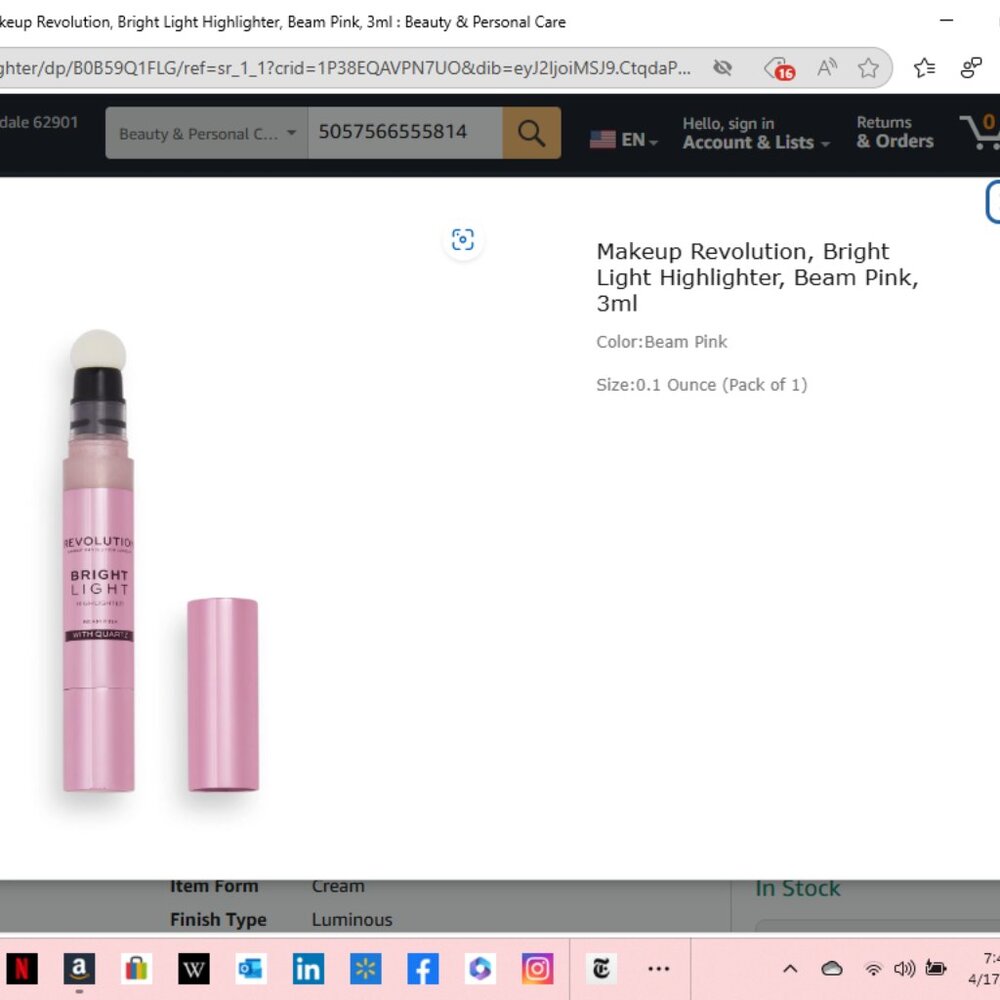 Makeup Revolution Bright Light Highlighter Beam Pink 3ml